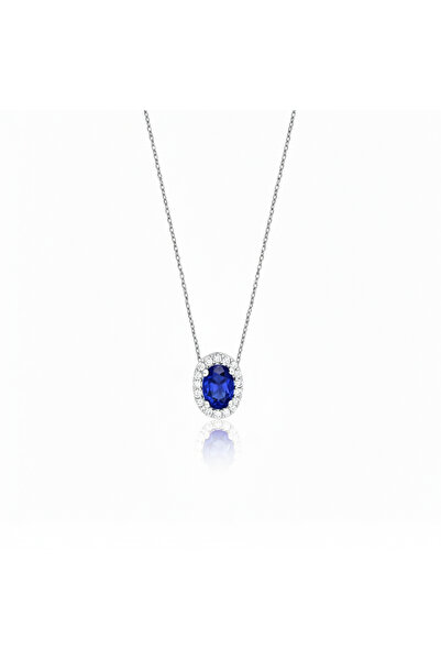 Silveranka 925 Ayar Gümüş Safir Oval Kolye