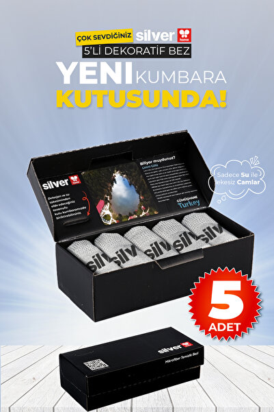 SİLVER HOME 5 Adet Gri Mikrofiber Dekoratif Cam Bezi