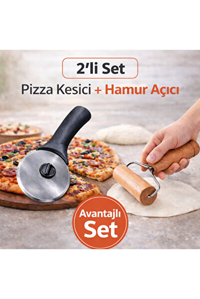 Ekostem مجموعة من قطعتين للبيتزا والعجين - آلة فرد العجين وروليتا البيتزا