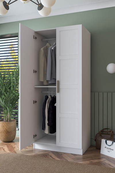 Rani Mobilya Rani BA187 Membran Kapaklı Gardırop Raflı 2 Askılı 2 Kapaklı Elb...