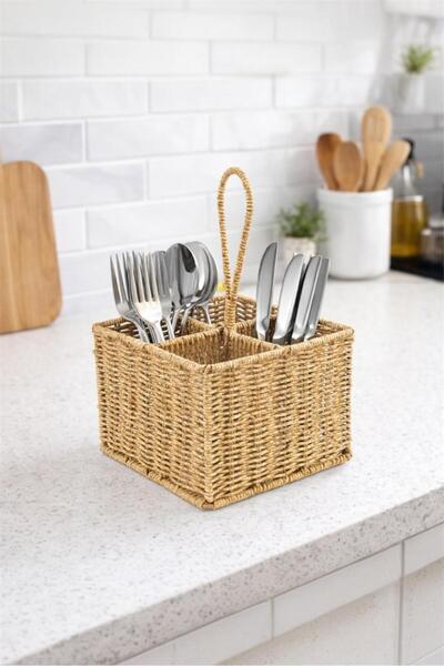 Bayev منظم أدوات المائدة المصنوع من الخيزران من فافوريت 730، ذو 4 أقسام، مع م...