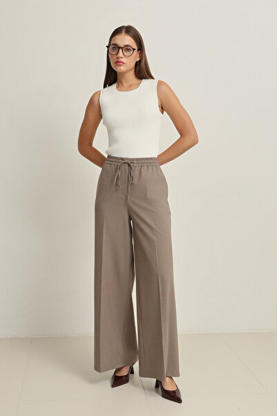 Setre Mink Belden Elastic Waist Comfortable Cut Wide Leg Trousers