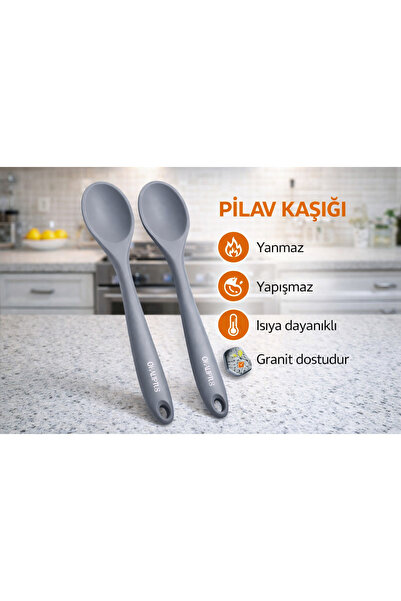 Ekostem 28 cm Sert Uçlu Isıya Dayanıklı Okaliptus Yanmaz Yapışmaz Silikon Kaş...