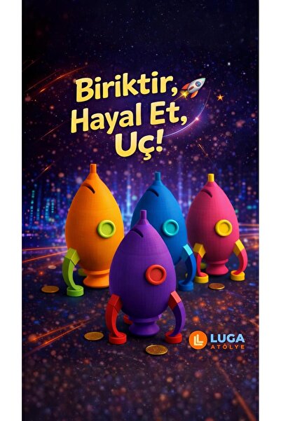 LUGA ATÖLYE لوجا ورشة عمل صاروخ تصميم ديكور ملون كبير الحجم الخنزير البنك