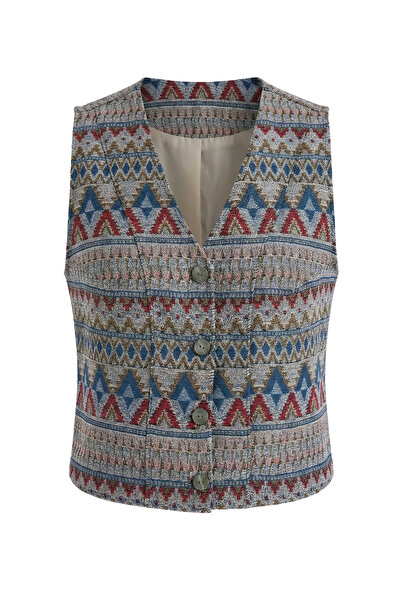 Retrobird Жилетка с килим мотив за жени, сиво-синя