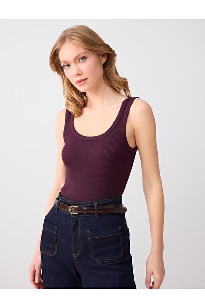 Jimmy Key Burgundy Slim Fit Strappy U-Neck Knitted Undershirt