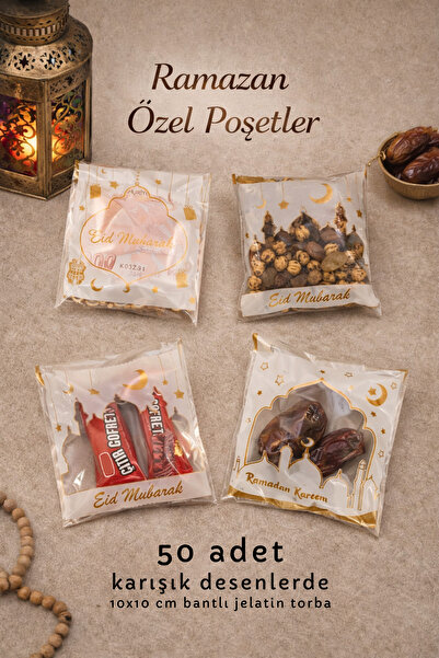 COLORPAK Ramazan & Bayram Özel Baskılı Kendinden Yapışkanlı Şeffaf Torba – 10...