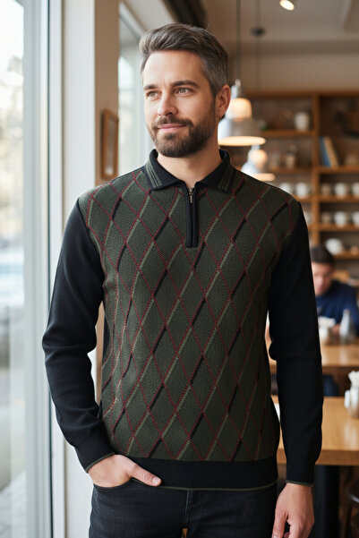 Kamalı Men's Black Non-Pilling Anti Pilling Fabric Standard Fit Normal Cut Po...