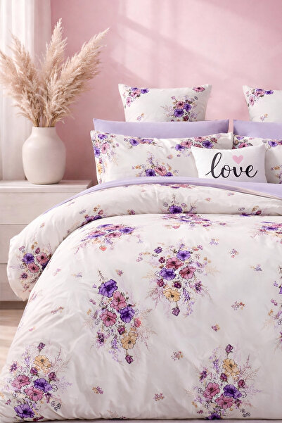 İQON طقم غطاء لحاف مع ملاءة مطاطية، مقاس فردي، لون أرجواني فاتح