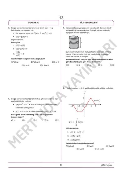 Mert Hoca Yayınları AYT TİLT Denemeleri Trigonometri İntegral Limit Türev 30'lu Deneme Mert Hoca