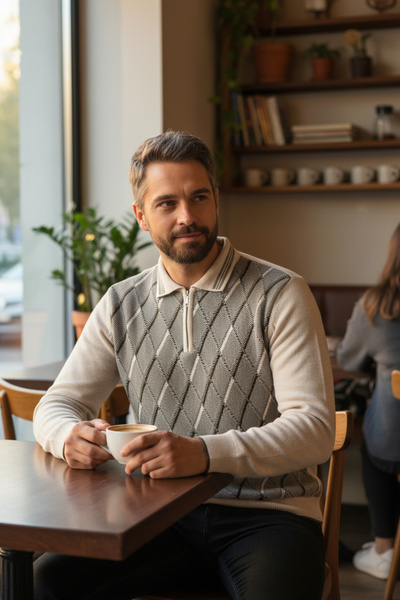 Kamalı Men's Cream Anti-Pilling Fabric Standard Fit Regular Cut Polo Neck Kni...