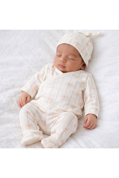 limebabies Newborn Baby Cotton Fabric Bow Pattern 3-Piece Hospital Release Bo...