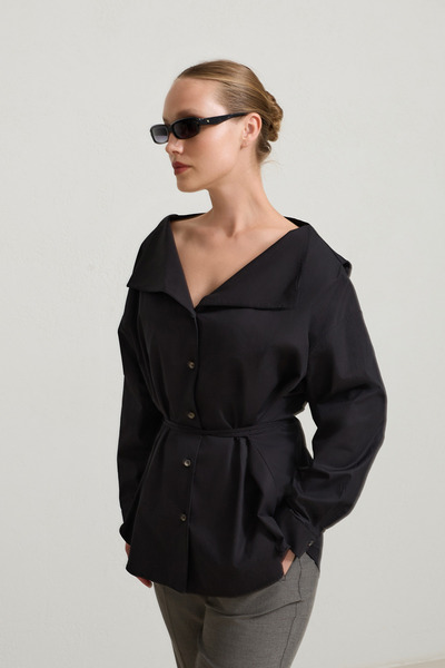 Setre Black 100% cotton collar detailed shirt