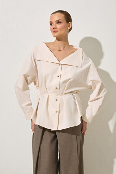 Setre Cream %100 cotton collar detailed shirt