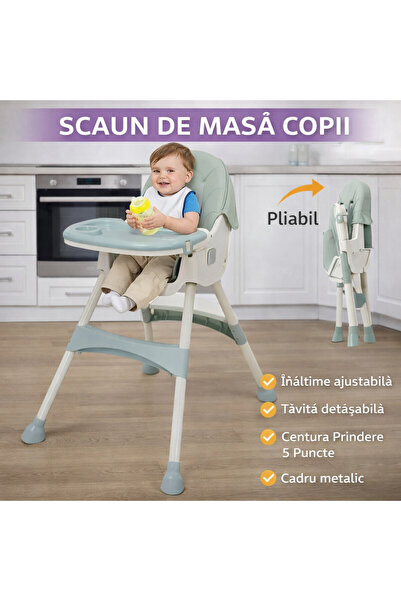 SMARTECH Scaun înalt pentru bebeluși, 6-72 luni, înălțime reglabilă, ham cu 5...