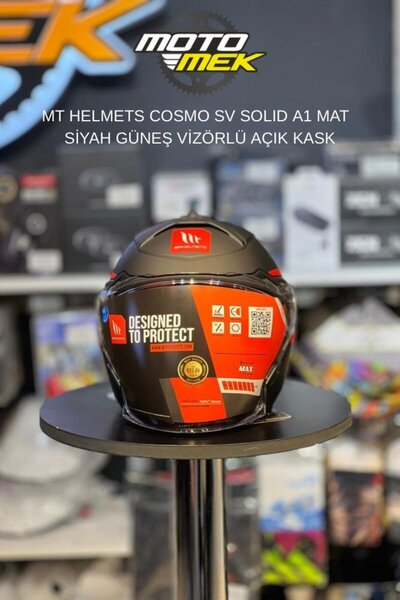 Motomek MT HELMETS COSMO SV SOLID A1 MAT SİYAH GÜNEŞ VİZÖRLÜ AÇIK KASK