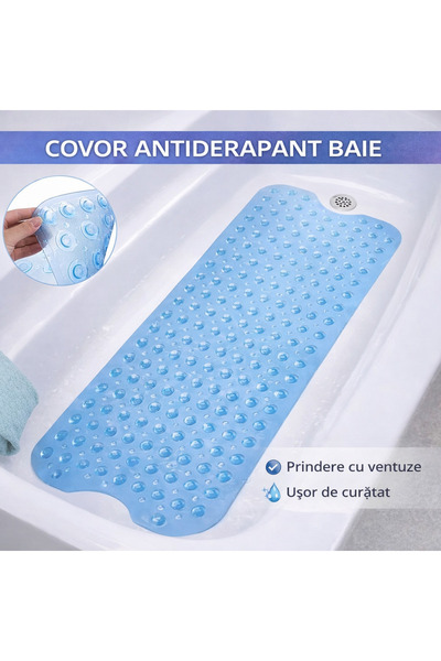 SMARTECH Covoraș de baie antiderapant pentru cadă și baie, cu ventuze, albast...