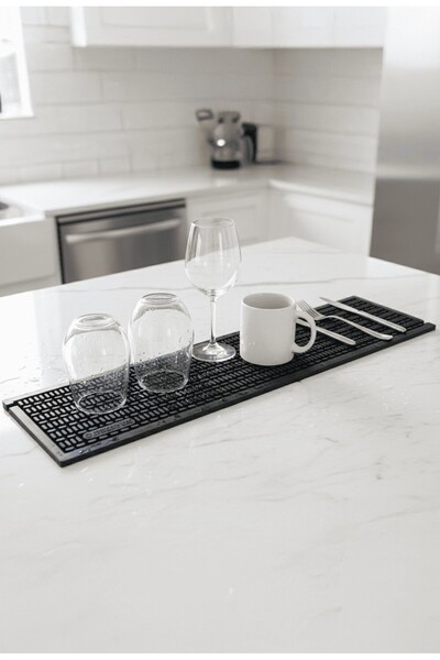 ZQ Polimer 60x12 cm Kauçuk Bar Mat, Bulaşık Kurutma Matı, Tencere Altlığı, Ca...