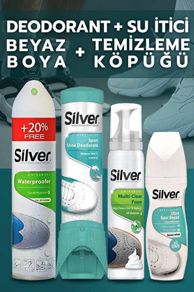 Silver 4'lü Bakım Seti - Su I?tici Sprey Temizleme Köpüğü Ultra Beyaz Ayakkab...