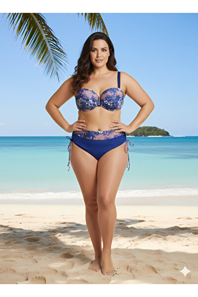 hazelin Жіночий бікіні великого розміру з підкладкою та синім квітковим візер...