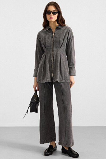 Olcay Jachetă cu fermoar și detalii cu clemă, pantaloni, set din denim din do...