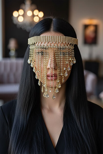 TAKIŞTIR Altın Renk Taş Detaylı Dansöz Maskesi