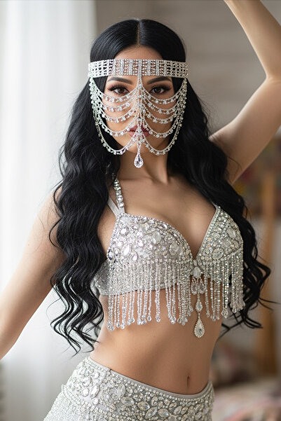 TAKIŞTIR Mască de dansatoare cu detalii din piatră de culoare argintie