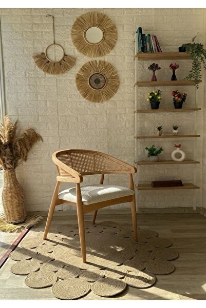 silla Consept Gazel Sandalye Teddy Krem Kumaş Hasırlı Naturel Ahşap Sandalye