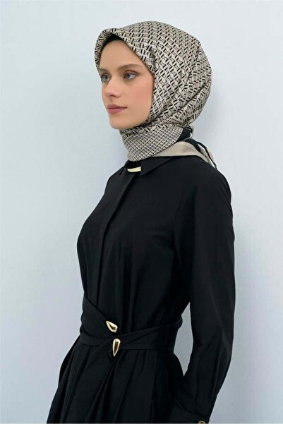 Armine Sura Pure Silk Scarf 9502 - 05 Black Logo Pattern