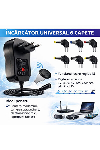 SMARTECH Încărcător universal 30W, 6 conectori interschimbabili, cablu 150cm,...