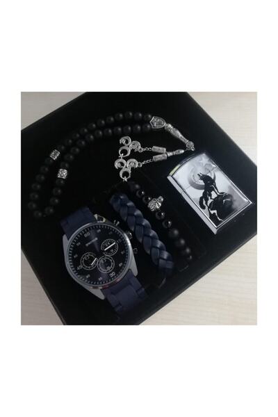 Spectrum Erkek Saat Seti Çakmak Tesbih Bileklik Hediye Kombini