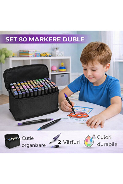 SMARTECH Set 80 Markere, Vârf Dublu, cu Husă și Organizator