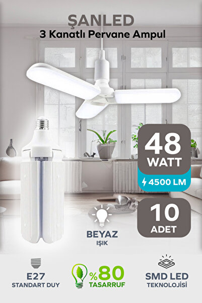 ŞANLED 3 Kanatlı Pervane 50W Ampul Beyaz Işık-1-2-4-5-8-10 Adettir
