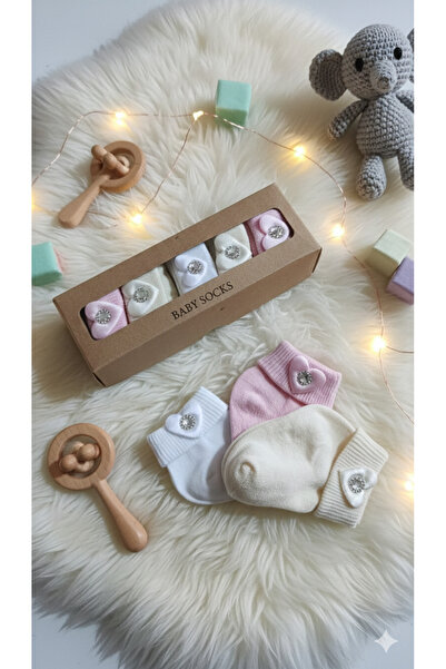 Akface 5 Pairs of Heart Bow Non-Slip Ankle Baby Socks Box 0-6 Months Newborn