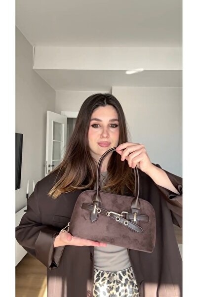 Mia Collection Carlos Model Γυναικεία τσάντα χειρός και ώμου Suede Bitter Brown