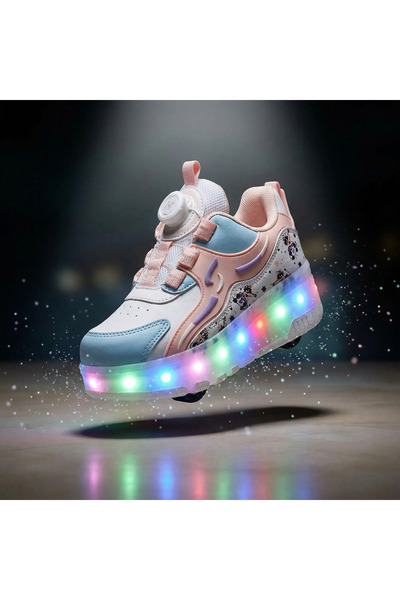 BURUNİ KAYKAYLI ÇOCUK IŞIKLI AYAKKABI - IŞIKLI PATENLİ KAYKAY AYAKKABI - KAYK...