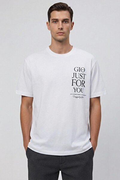 Sabri Özel Giotelli Beyaz Standart Fit %100 Pamuklu Bisiklet Yaka Tişört