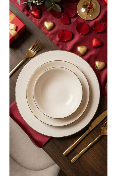 KÜTAHYA HOME Porselen ALTIN Krem Yemek Takımı | Günlük ve Misafir 24 Parça So...