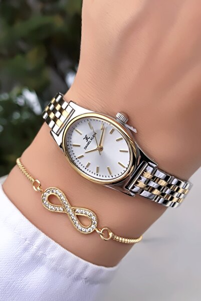 Daniel Klein Çelik Kadın Kol Saati Su Geçirmez Gold Gümüş Renk Hediye Bilekli...
