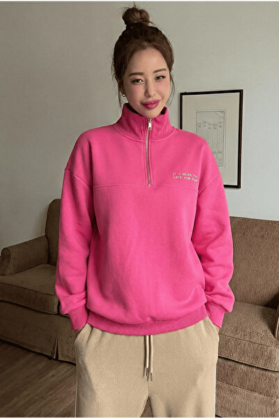 ESPİNA Жіночий оверсайз-светр з прямим коміром, застібкою-блискавкою, принтом...