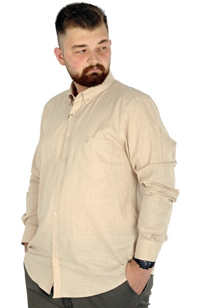 ModeXL قميص رجالي كبير الحجم من الكتان بجيوب من موديل XL 20386 بيج