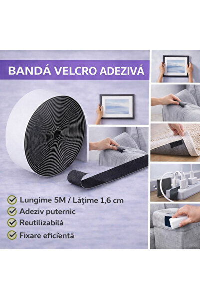 SMARTECH Bandă Velcro cu adeziv, lățime 16 mm, lungime 5 m