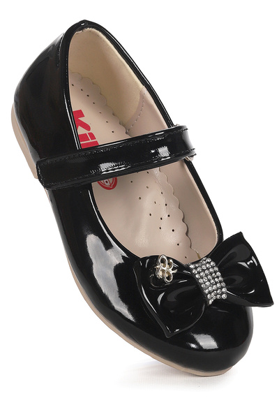 Kiko Kids Withbow Rugan Cırtlı Fiyonklu Kız Çocuk Babet Ayakkabı