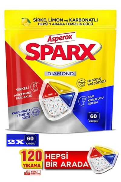 ASPEROX Sparx Bulaşık Makinesi Kapsülü 60'lı X 2 Paket (120 YIKAMA)