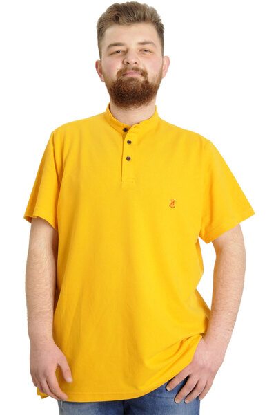 ModeXL تي شيرت رجالي مقاس كبير من Mode XL ذو ياقة هاكيم وشعار MD 22326 بلون ا...