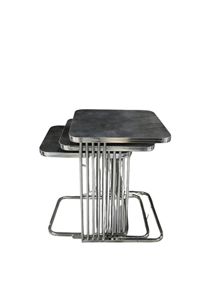 Riyes Tasarım Piyano Üçlü Zigon Krom 3 lü Hayglass Mdf Modern Sehpa - Şık & f...