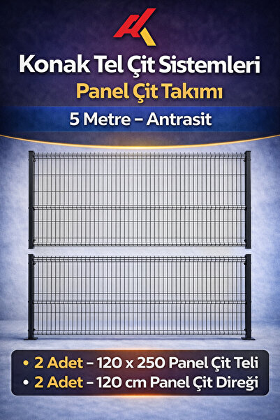 Konak Tel Çit Aksaray 2 ADET Takım Antrasit Bahçe Panel Çit 120x250 cm 55X150...