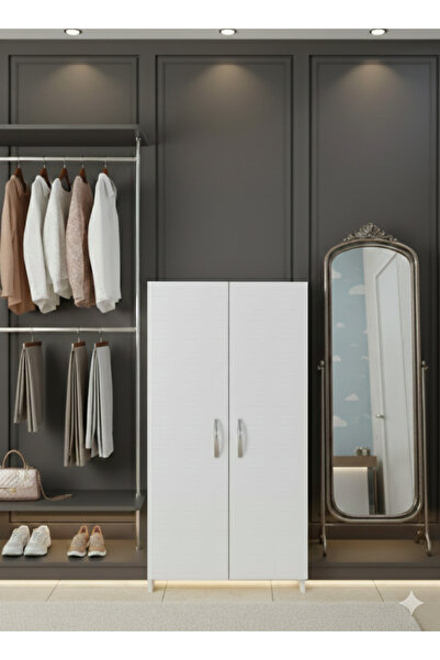 KZY 110 Cm Dolap Elbise Dolabı Kazak Kışlık Kıyafet Dolabı Gömlek Dolabı Beyaz