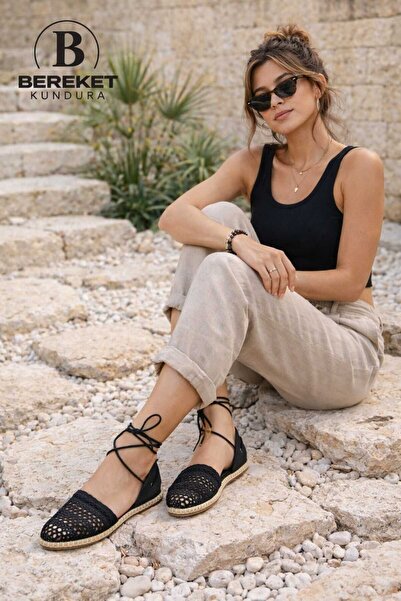 ESER Women's Espadrille Lace Very Stylish Black Summer Mother Shoes