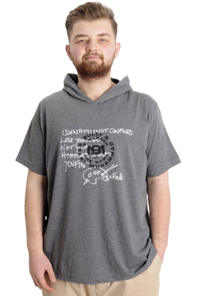 ModeXL Fashion XL Large Size Men's T-Shirt Hooded Muhammad 23120 Antramelange